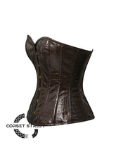 Brown Leather Crocodile Print Steampunk Waist Trainer Overbust Corset